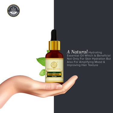 Khadi Natural Tea Tree Pure Essential Oil| Latest International Packaging| Provides Fresh & Purifying Experience| Anti inflammatory Properties| Skincare & Haircare| Improves Scalp Health| Helps Reduce Spots| 15ml